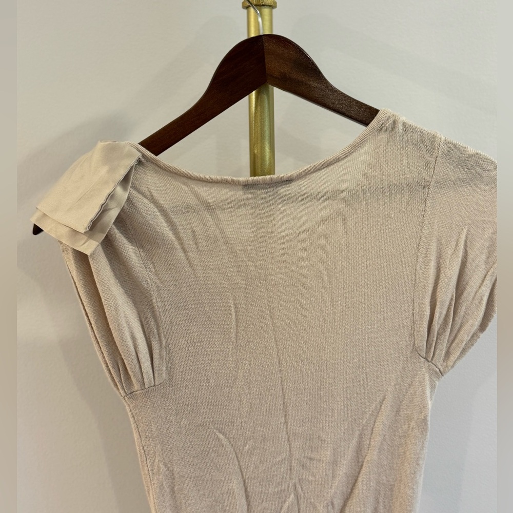 BEBE • Beige Ruffle-Shoulder Dress - Picture 7 of 8